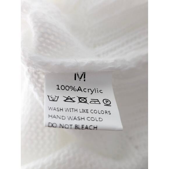 White Cable Knit Sweater with Button Detail Pullover Long Sleeve Size Medium - Picture 4 of 4